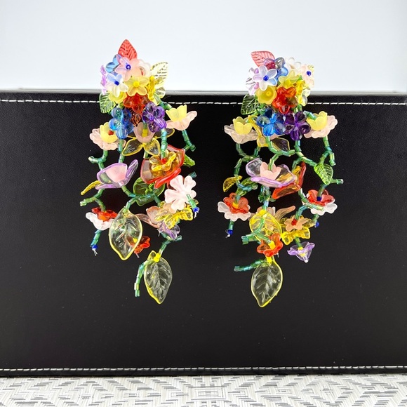 Beaded Flower Waterfall Statement Earrings - Picture 6 of 6